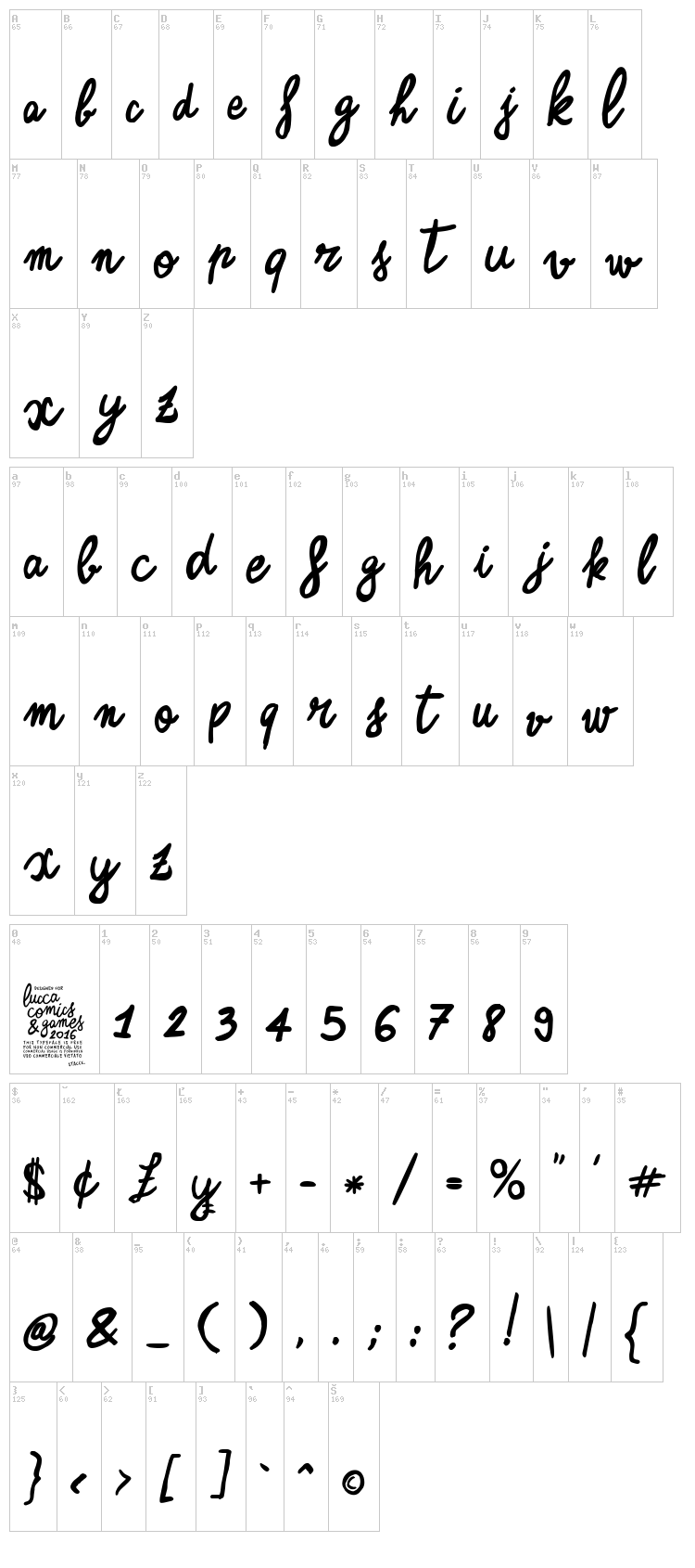 Zerocalcare Script font map